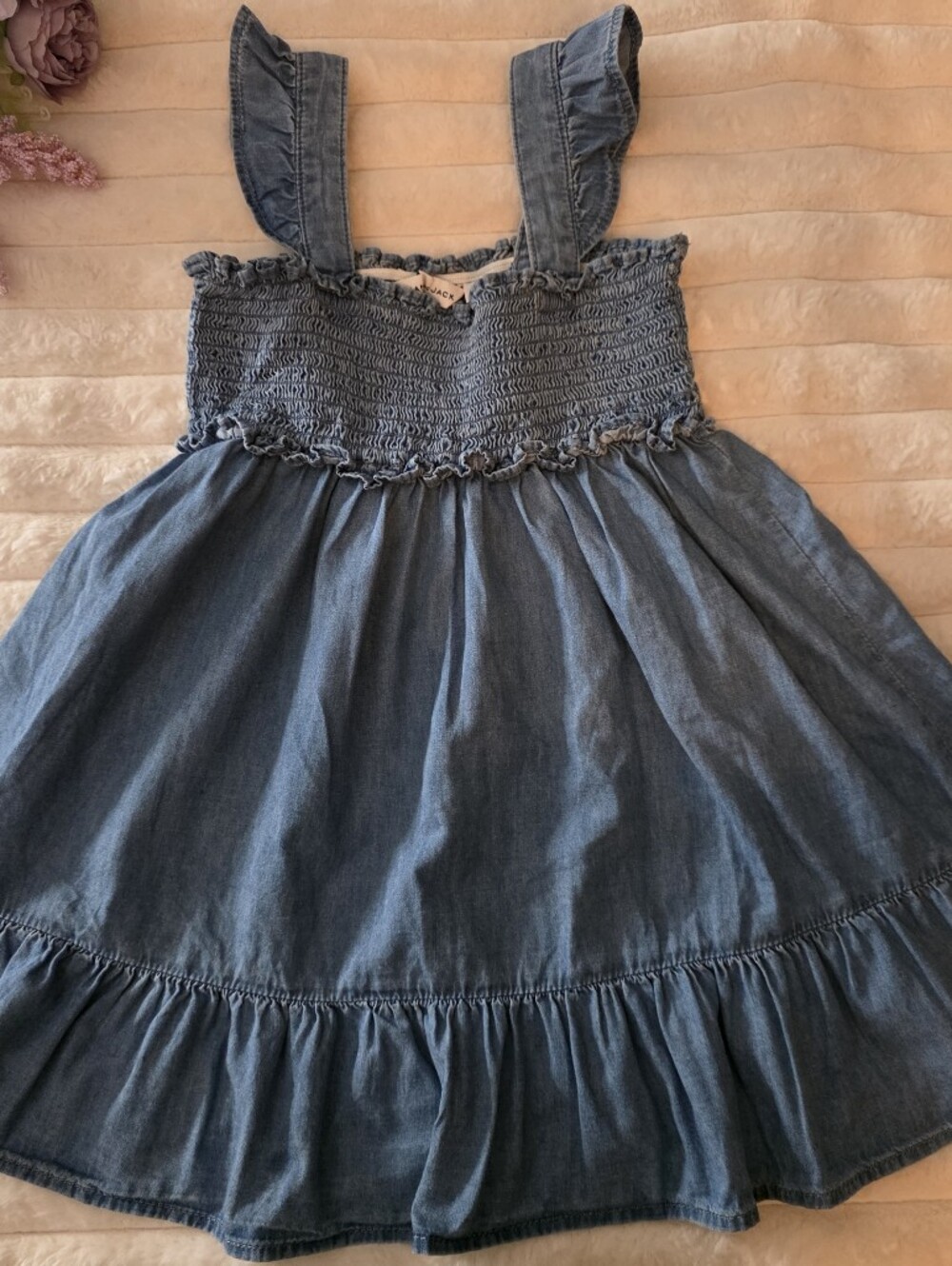 Janie And Jack Girls Denim Blue Ruffle Sundress Size 4